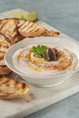 Greek Taramosalata or Tarama fish roe spread.
Tasty Greek dip made with fish roe, lemon and olive oil.