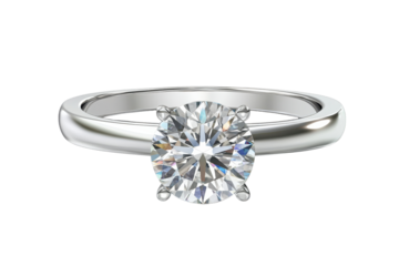 Elegant diamond ring with a white band highlighting a brilliant round-cut stone set against a clean background