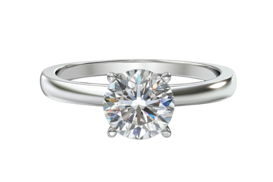 Elegant diamond ring with a white band highlighting a brilliant round-cut stone set against a clean background