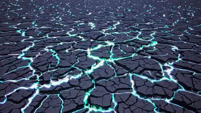 Stunning cracked earth with glowing blue lines showcases nature's unique beauty and patterns