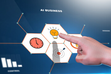 AI Business Futuristic Interface with Hand Interaction