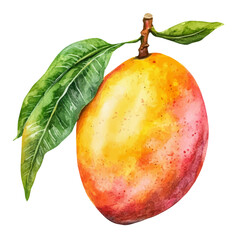 Tropical Ripe Juicy Mango, watercolor painting vector, isolated on a white background.