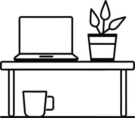 Fototapeta premium laptop with a cup of coffee line art