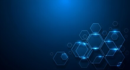 Dark blue abstract background with glowing hexagonal patterns image