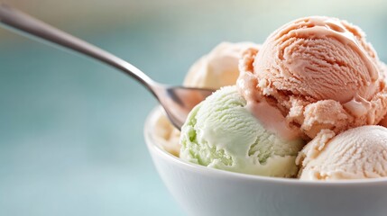 Close-up of ice cream scoops in a bowl