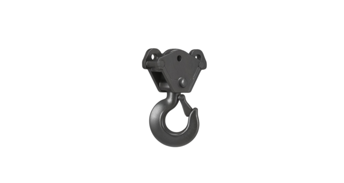 Black metal hook for lifting and hanging objects indoors  isolated on a transparent background 