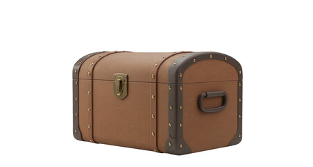 Vintage brown storage trunk with metal accents and handle  isolated on a transparent background