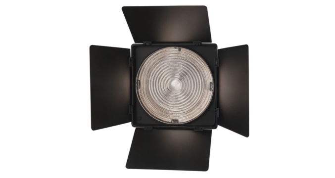 Professional stage lighting with adjustable barn doors in black design  isolated on a transparent background