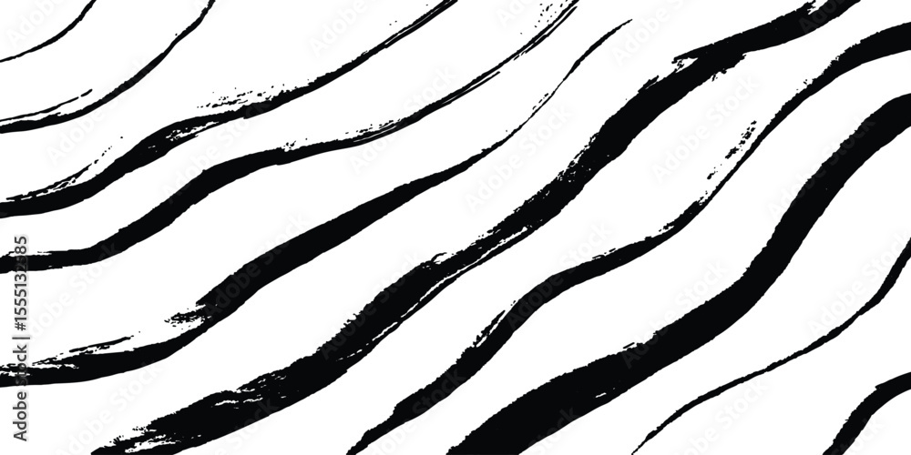 Poster Black flowing wave lines on white and transparent background. Wave line art pattern white backgrounds drawing. Black and white waves. Modern vector background. Stylish texture with wavy stripes lines.