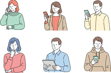 Social Media Users: People Engaging with Devices - Illustration Collection.