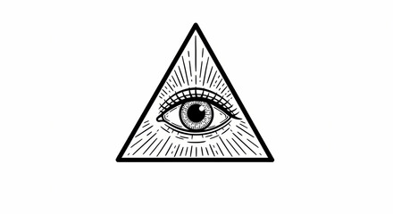 Eye Inside a Triangle Drawing with Rays in Black and White