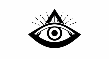 Obraz premium Eye and Triangle Symbol with Radiating Lines Black and White