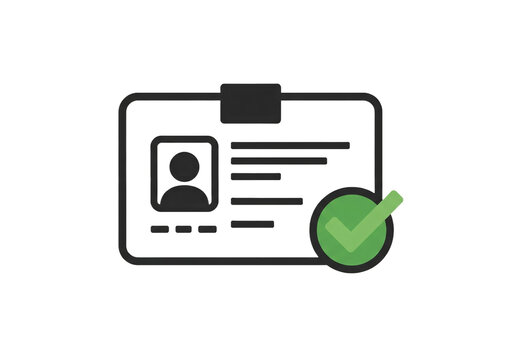 Identification card with a person icon and a green check mark indicating approval or verification status