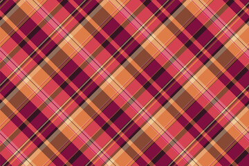 Factory seamless textile check, youth texture tartan plaid. King background vector pattern fabric in orange and red colors.