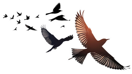 Naklejka premium Flying birds silhouettes isolated on a white background PNG.AI GENERATED 