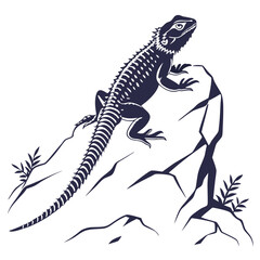 silhouette spiny tailed lizard on white background