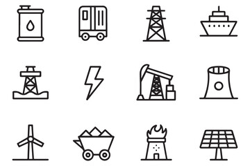  Energy, Power, and Natural Resources Line Icon Set