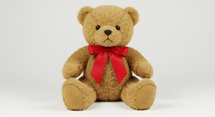Cute Fluffy Teddy Bear with a Red Bow Tie