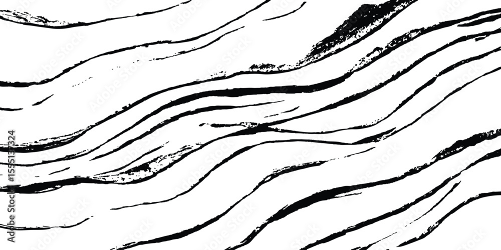 Poster Black flowing wave lines on white and transparent background. Wave line art pattern white backgrounds drawing. Black and white waves. Modern vector background. Stylish texture with wavy stripes lines.