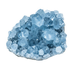 Celestite crystal cluster with pale blue points on transparent background
