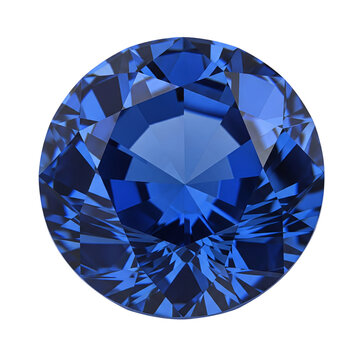 Faceted round blue sapphire gemstone isolated on transparent background