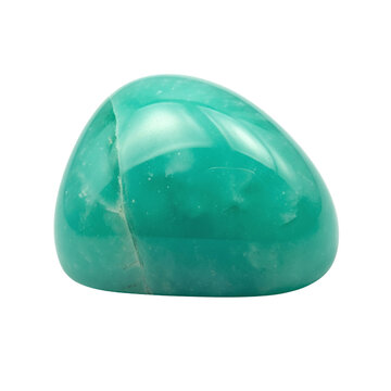 Polished chrysoprase gemstone with vibrant green hue on transparent background