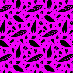Seamless vector abstract pattern. Black leaves on a pink background.