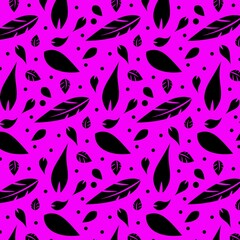Seamless abstract pattern. Black leaves on a pink background.
