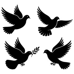 Silhouette of four doves in flight pattern