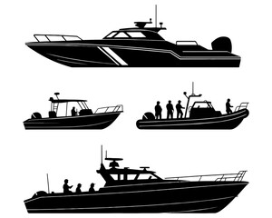Silhouettes of multiple boats on white background