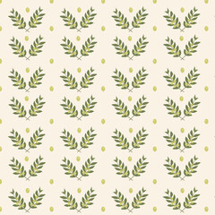 Olive branches with leaves and fruits. Seamless abstract pattern.