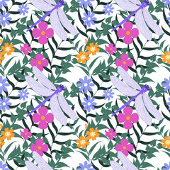 Dragonflies in a flower meadow.