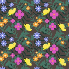 Seamless floral pattern with butterflies.