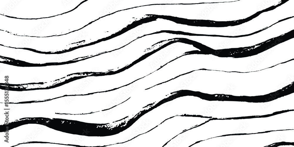 Poster Black flowing wave lines on white and transparent background. Wave line art pattern white backgrounds drawing. Black and white waves. Modern vector background. Stylish texture with wavy stripes lines.