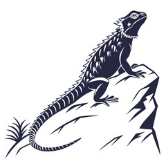 silhouette spiny tailed lizard on white background