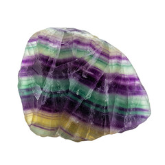 Multicolored banded fluorite gemstone isolated on transparent background