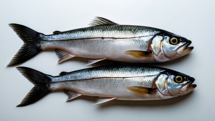 Fototapeta premium Two fish placed side by side on a plain surface.