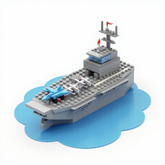 3D Emoji-Style Gray and Blue Aircraft Carrier Military Ship Icon