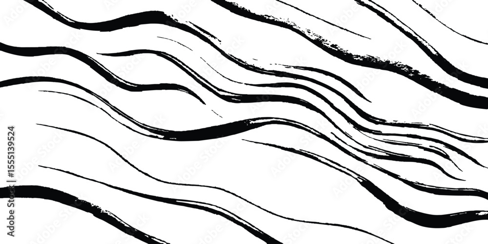 Poster Black flowing wave lines on white and transparent background. Wave line art pattern white backgrounds drawing. Black and white waves. Modern vector background. Stylish texture with wavy stripes lines.