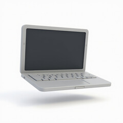 Minimal 3D Laptop Icon with Silver Body and Dark Screen