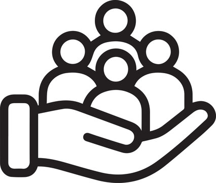 Community support vector icon editable black stroke group of people holding hands symbol of help and solidarity on transparent background