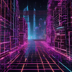 Neon-Noir Virtual Reality Grid in Point Cloud Medium