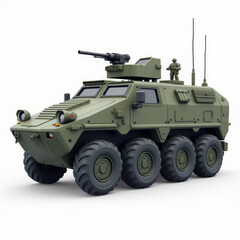 Armored Personnel Carrier Emoji Icon — 3D Emoji-Style Icon of a US Stryker Armored Vehicle with 8 Wheels