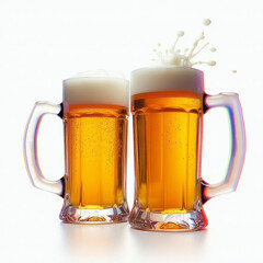 Two Beer Mugs Clinking — Cheers Celebration with Frothy Beer Toast Emoji