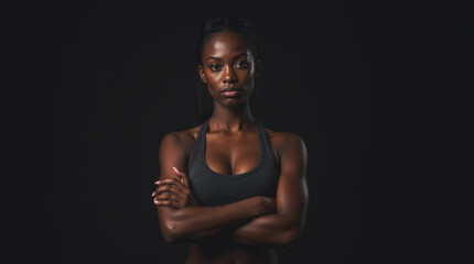 Portrait of a Fit Black Athletic Woman with Arms Crossed Showing Strength and Determination