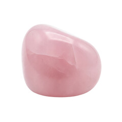 Polished rose quartz crystal in soft pink hue isolated