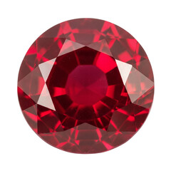 Brilliant red ruby gemstone in round cut on transparent background
