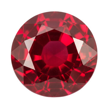 Brilliant red ruby gemstone in round cut on transparent background