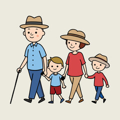 Happy Family Walking Together Outdoors Grandparents Parents Children