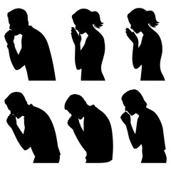 Silhouettes of people coughing or praying